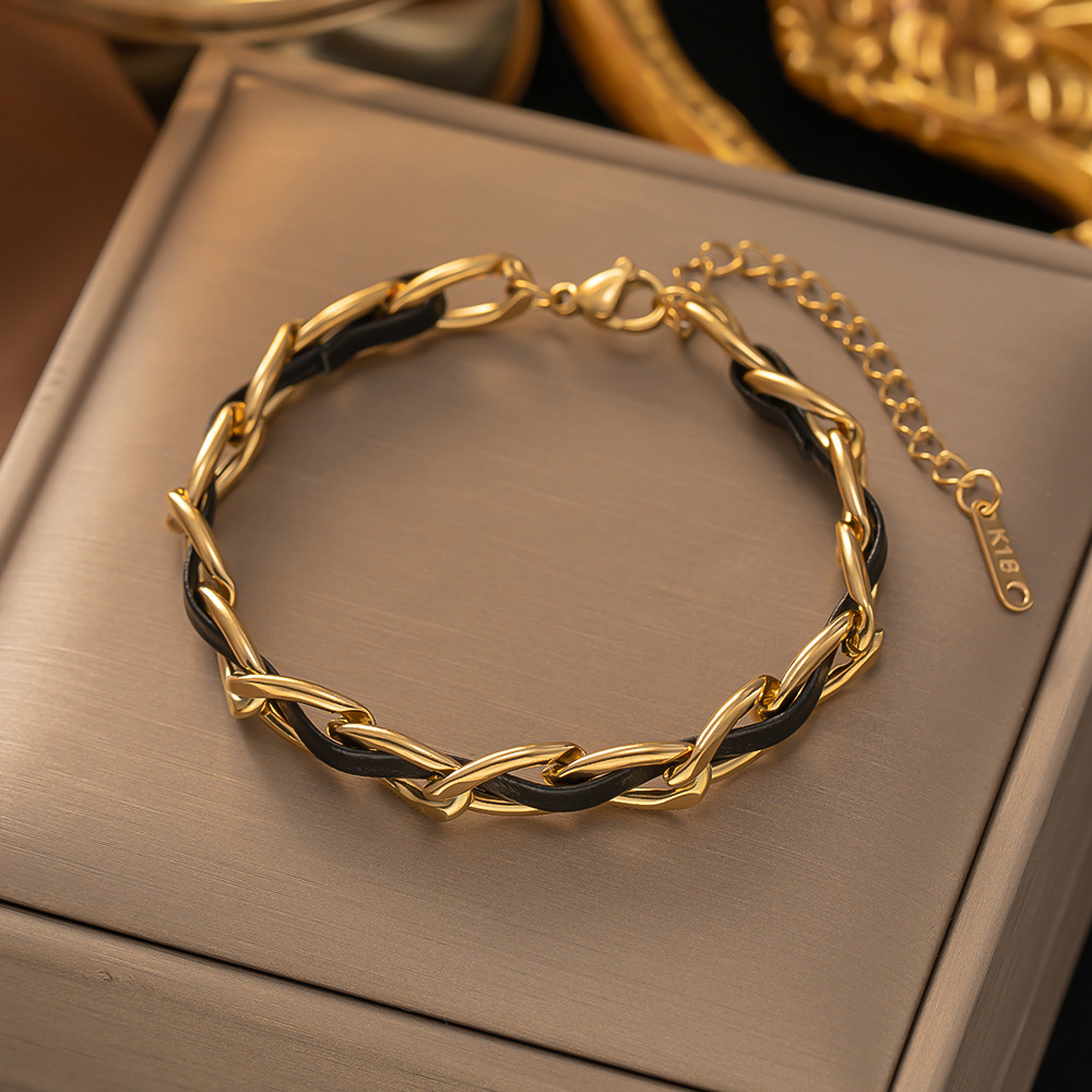 Schwarzes Lederarmband, vielseitiger Ins-Stil Modeschmuck
