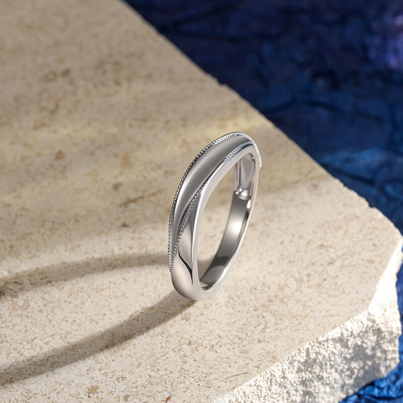 Et maison Classic Wave Men's Wedding Band Sterling Silver