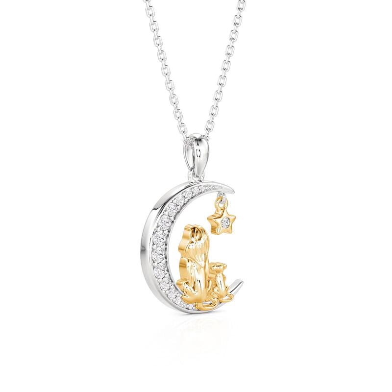 Et maison Custom Mom and Baby Lion Moon Necklace with Birthstone
