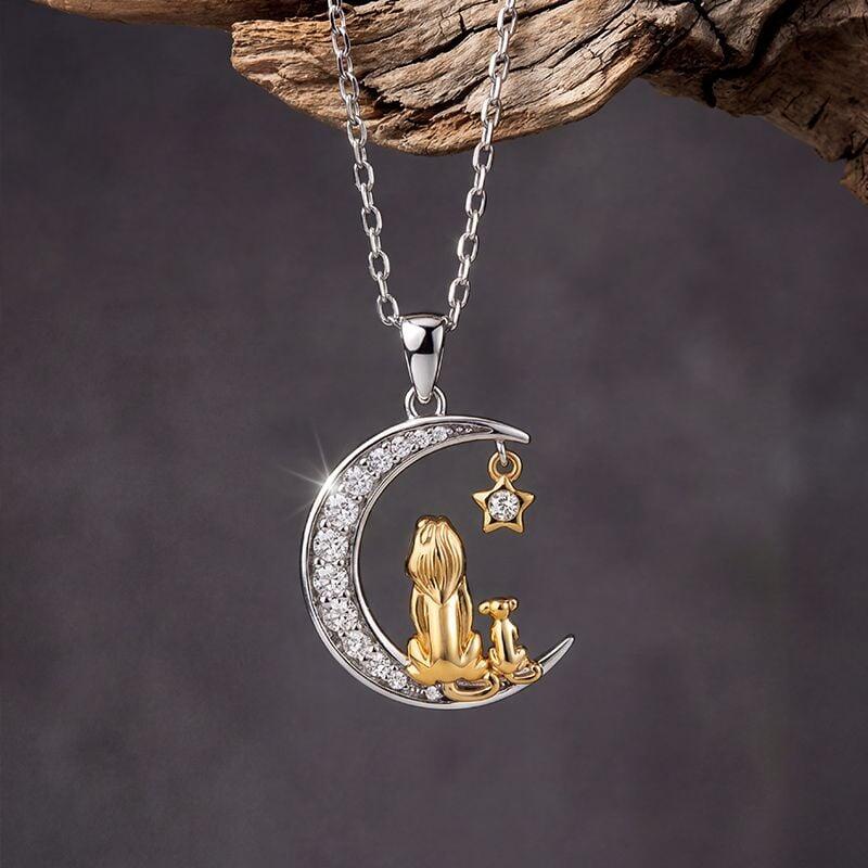 Et maison Custom Mom and Baby Lion Moon Necklace with Birthstone