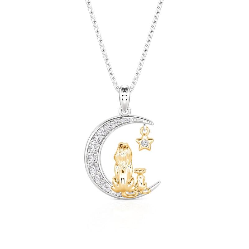 Et maison Custom Mom and Baby Lion Moon Necklace with Birthstone