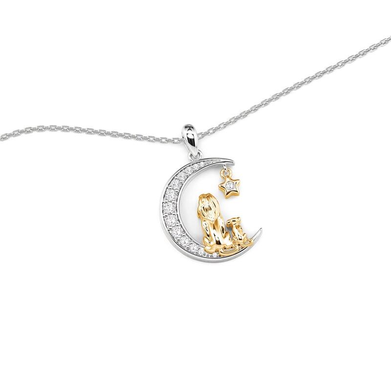 Et maison Custom Mom and Baby Lion Moon Necklace with Birthstone