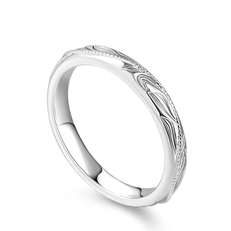 Et maison "Always & Forever" Unique Leaf Carved Sterling Silver Men's Band
