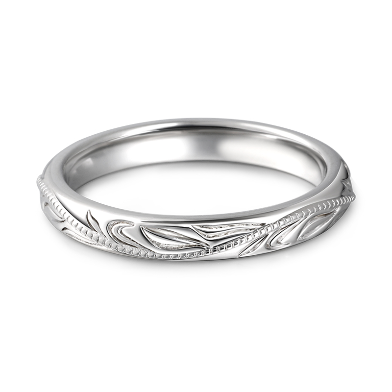 Et maison "Always & Forever" Unique Leaf Carved Sterling Silver Men's Band