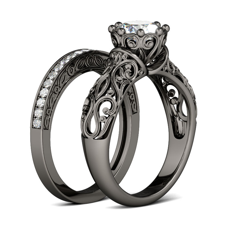 Et maison Vintage Round Cut Sterling Silver Ring Set