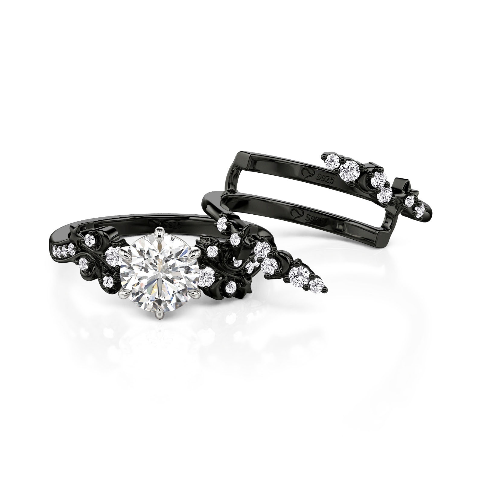 Et maison Luna Astra Black Bypass Moon and Star Ring Set