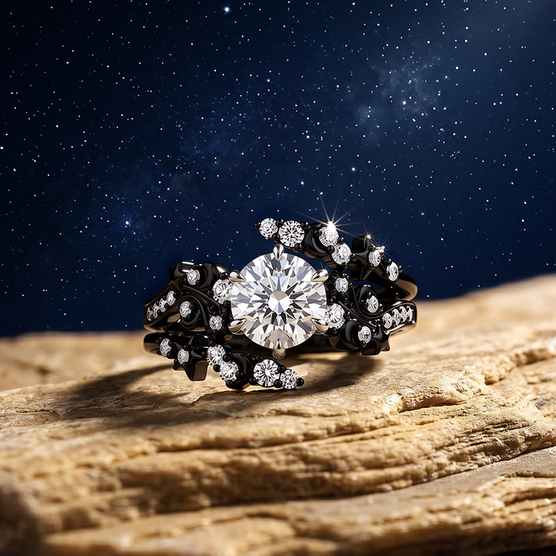 Et maison Luna Astra Black Bypass Moon and Star Ring Set