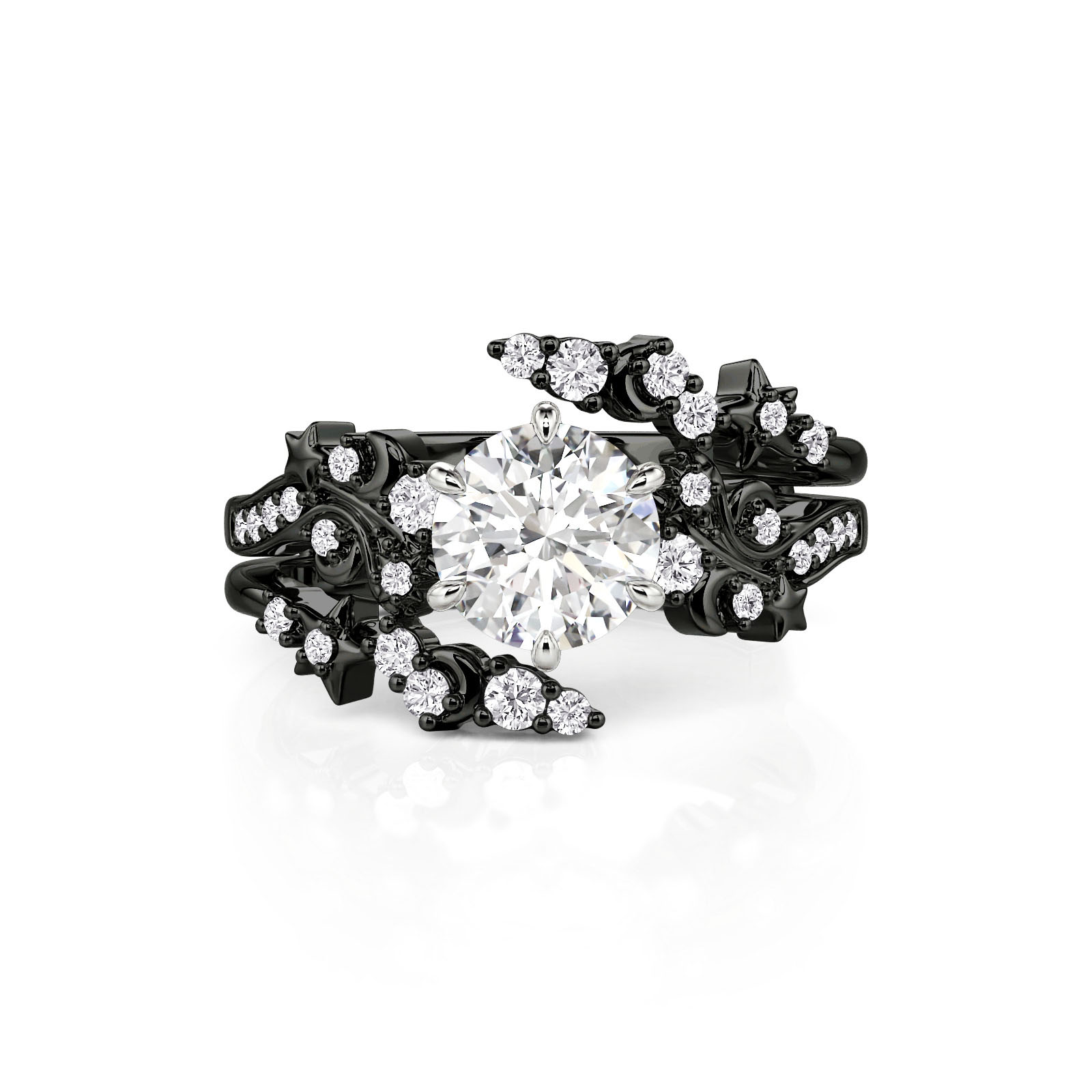 Et maison Luna Astra Black Bypass Moon and Star Ring Set