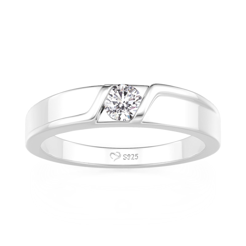 Et maison Bypass Round Cut Wedding Ring for Men Sterling Silver