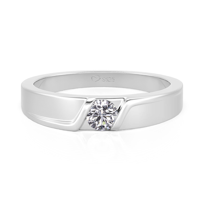 Et maison Bypass Round Cut Wedding Ring for Men Sterling Silver