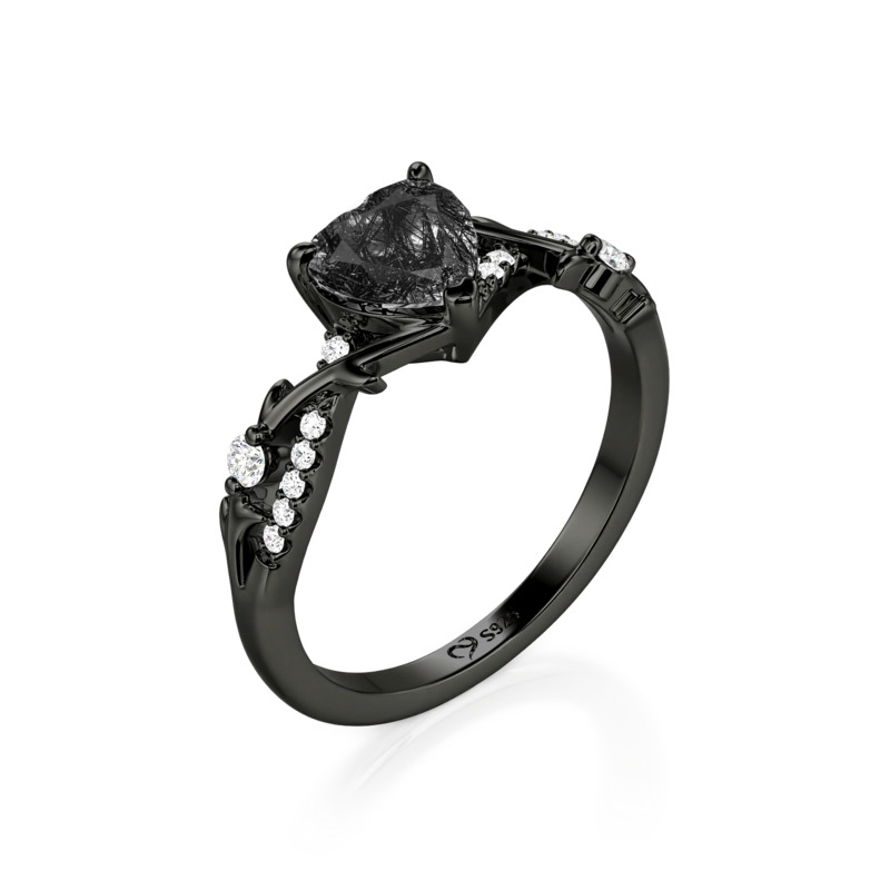 Et maison Gothic Twist Heart Black Rutilated Quartz Promise Ring