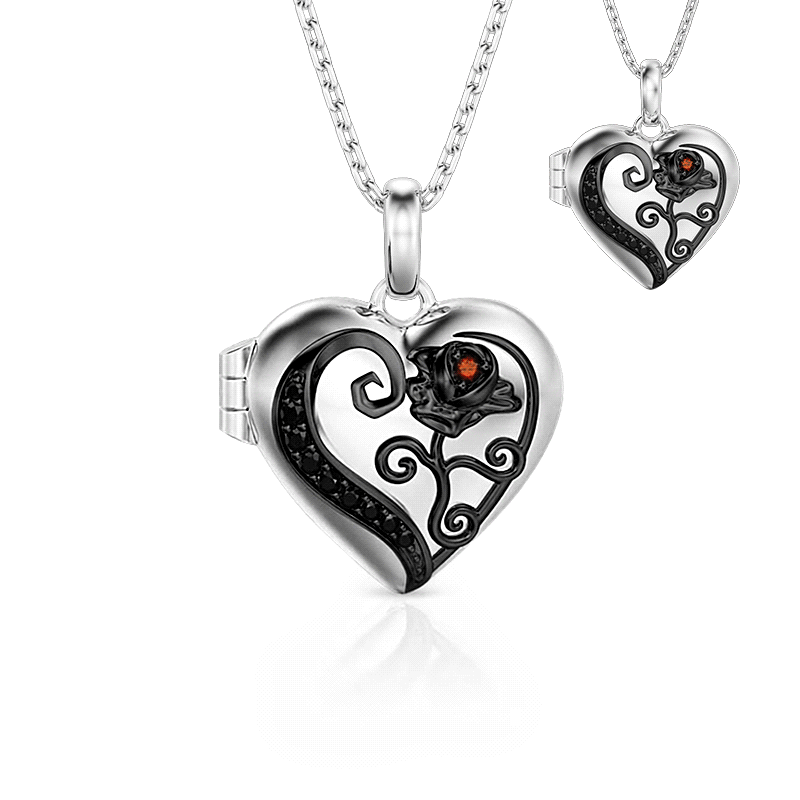 Et maison Custom Gothic Thorn Rose Heart Photo Locket Necklace