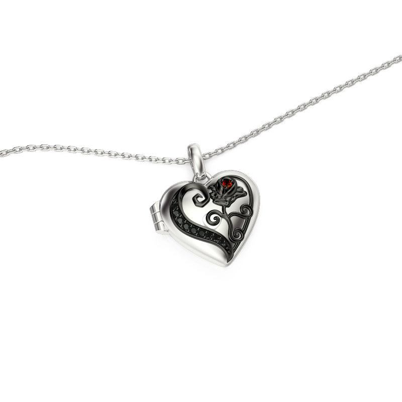 Et maison Custom Gothic Thorn Rose Heart Photo Locket Necklace