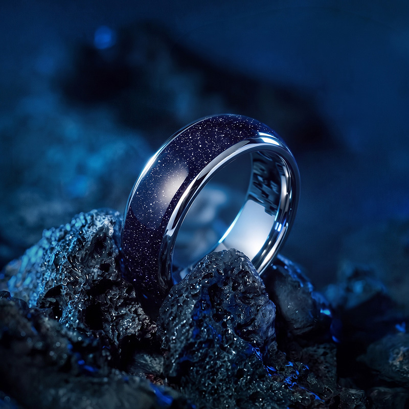 Et maison Blue Sandstone Effect Tungsten Ring for Men