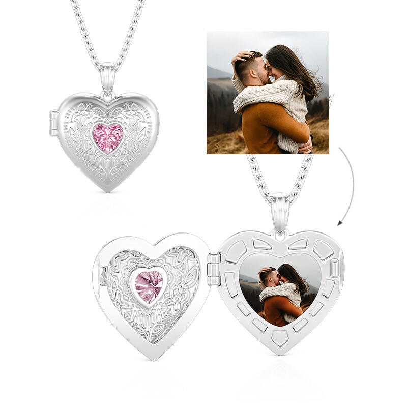 Et maison Vintage Personalized Heart Photo Locket Necklace with Birthstone