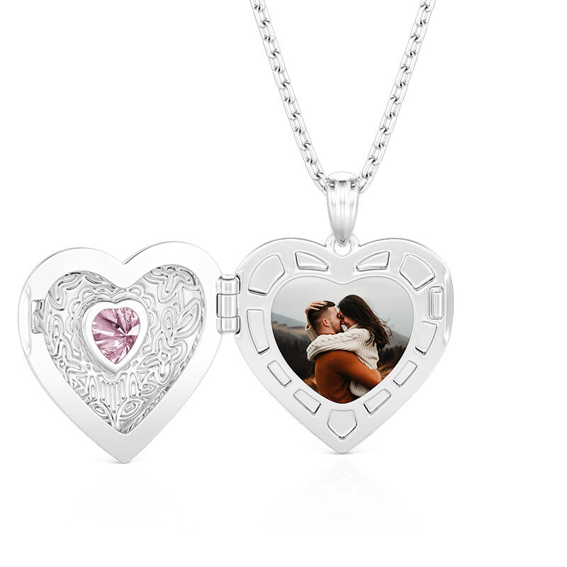 Et maison Vintage Personalized Heart Photo Locket Necklace with Birthstone