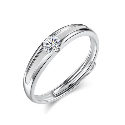 Et maison Solitaire Round Cut Sterling Silver Men's Band