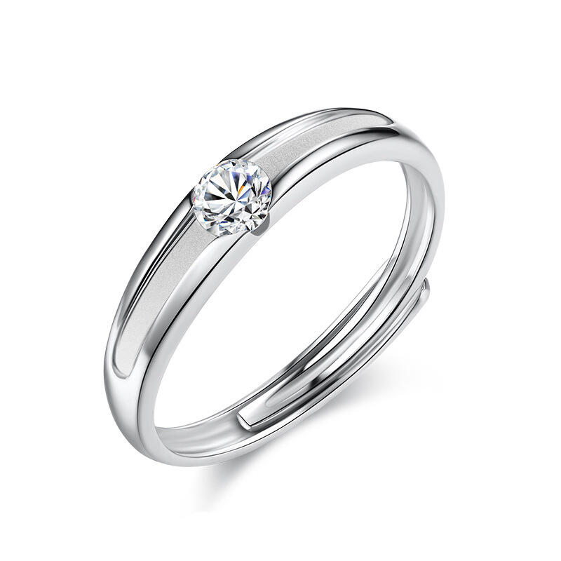 Et maison Solitaire Round Cut Sterling Silver Men's Band