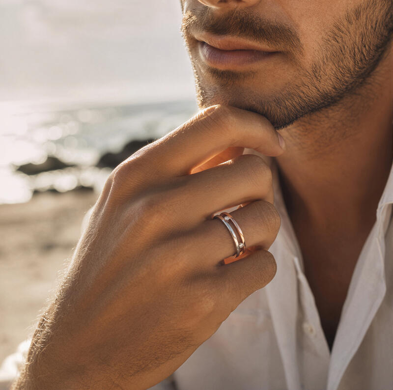 Et maison Two Tone Men's Double Band Wedding Ring with Stone
