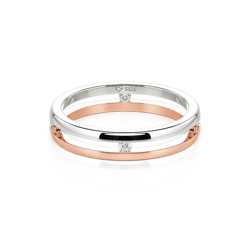 Et maison Two Tone Men's Double Band Wedding Ring with Stone