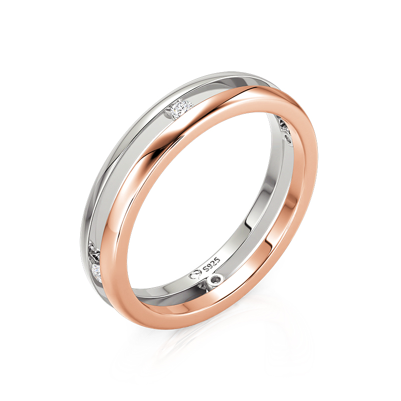 Et maison Two Tone Men's Double Band Wedding Ring with Stone