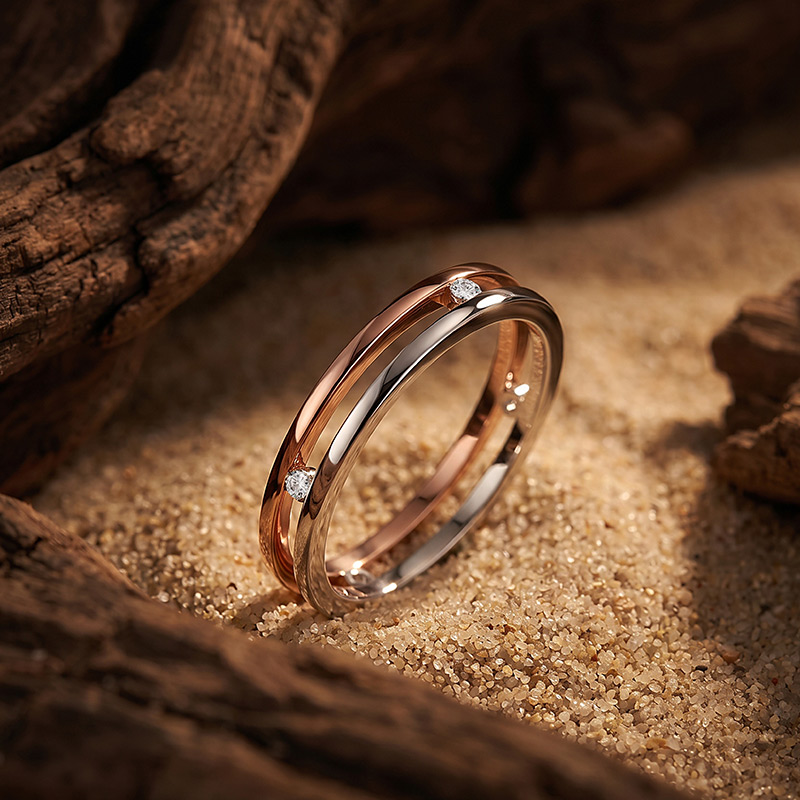 Et maison Two Tone Men's Double Band Wedding Ring with Stone