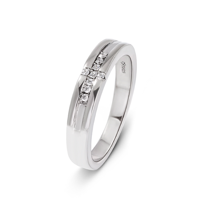 Et maison Round Cut Sterling Silver Men's Band