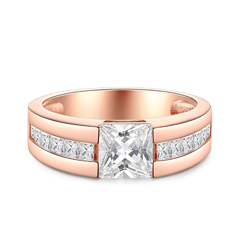 Et maison Cool Princess Cut Men's Wedding Ring Rose Gold