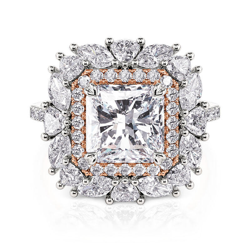 Et maison Irregular Double Halo Two Tone Engagement Ring Radiant Cut