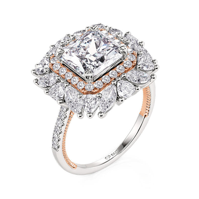 Et maison Irregular Double Halo Two Tone Engagement Ring Radiant Cut