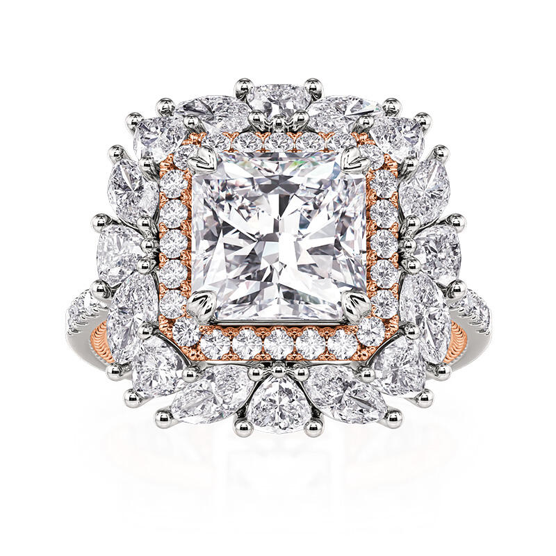 Et maison Irregular Double Halo Two Tone Engagement Ring Radiant Cut