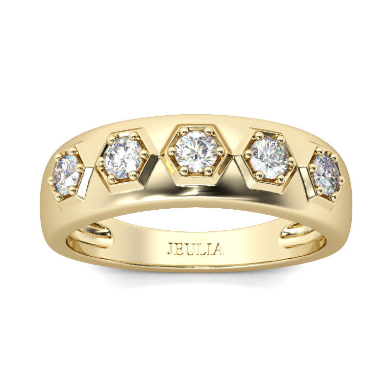 Et maison Gold Tone Hexagon Round Cut Sterling Silver Men's Band