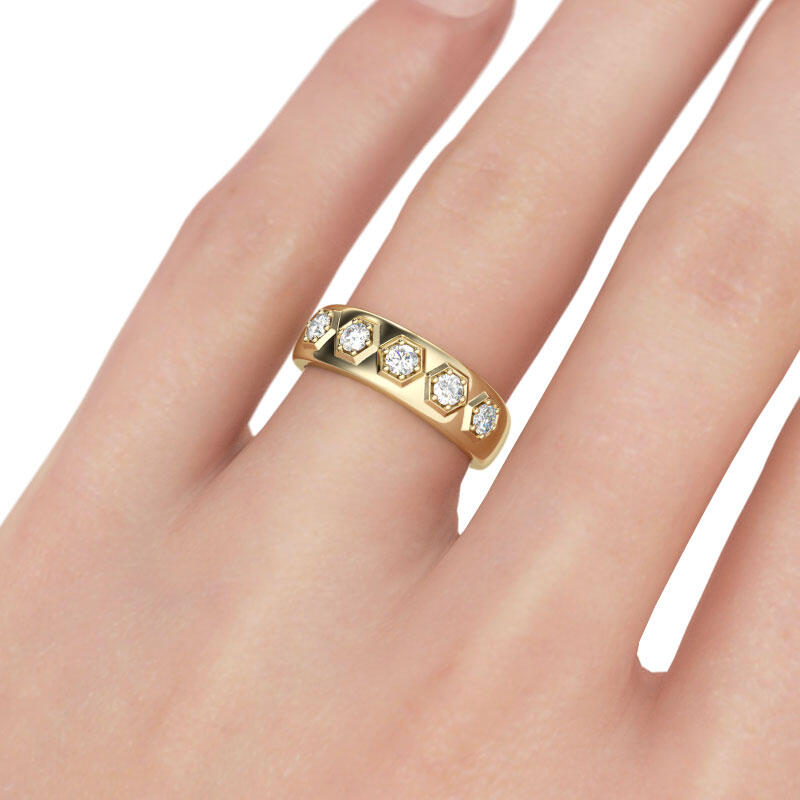 Et maison Gold Tone Hexagon Round Cut Sterling Silver Men's Band