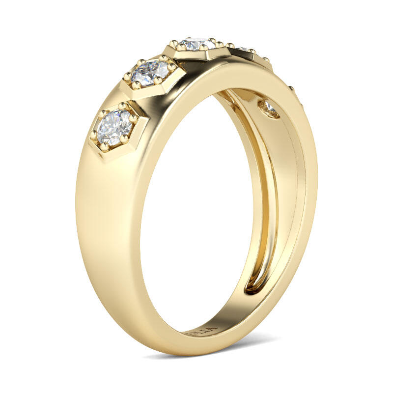 Et maison Gold Tone Hexagon Round Cut Sterling Silver Men's Band