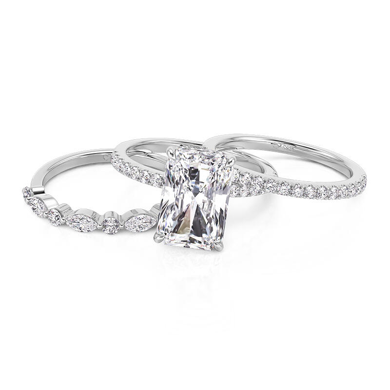 Et maison Solitaire Radiant Cut Engagement Ring Set 3PCS Sterling Silver