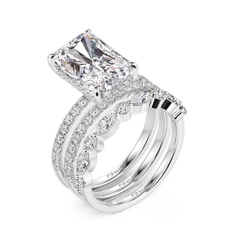 Et maison Solitaire Radiant Cut Engagement Ring Set 3PCS Sterling Silver
