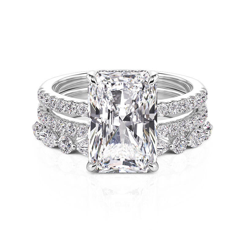 Et maison Solitaire Radiant Cut Engagement Ring Set 3PCS Sterling Silver