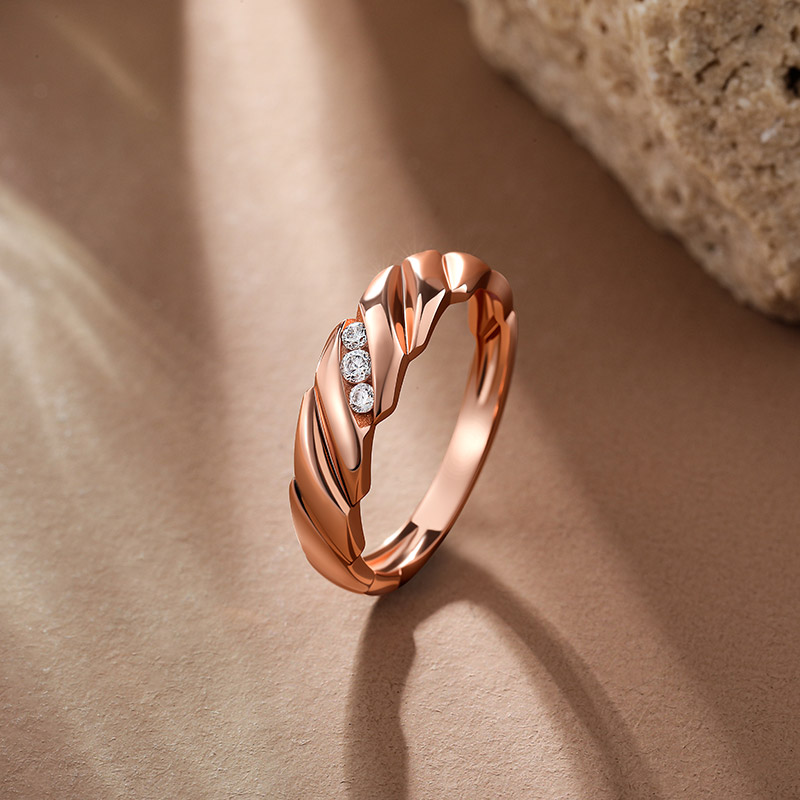 Et maison Braided Twisted Rose Gold Round Cut Men's Wedding Band