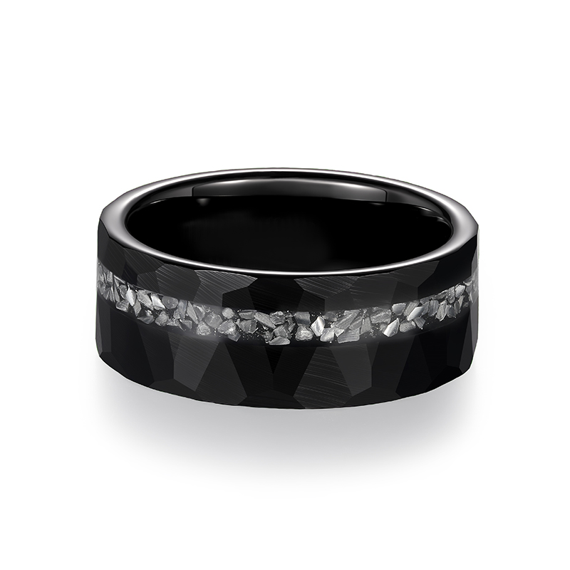 Et maison Irregular Hammered Black Tungsten Ring for Men