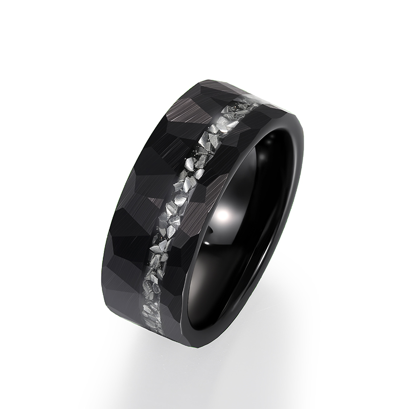 Et maison Irregular Hammered Black Tungsten Ring for Men