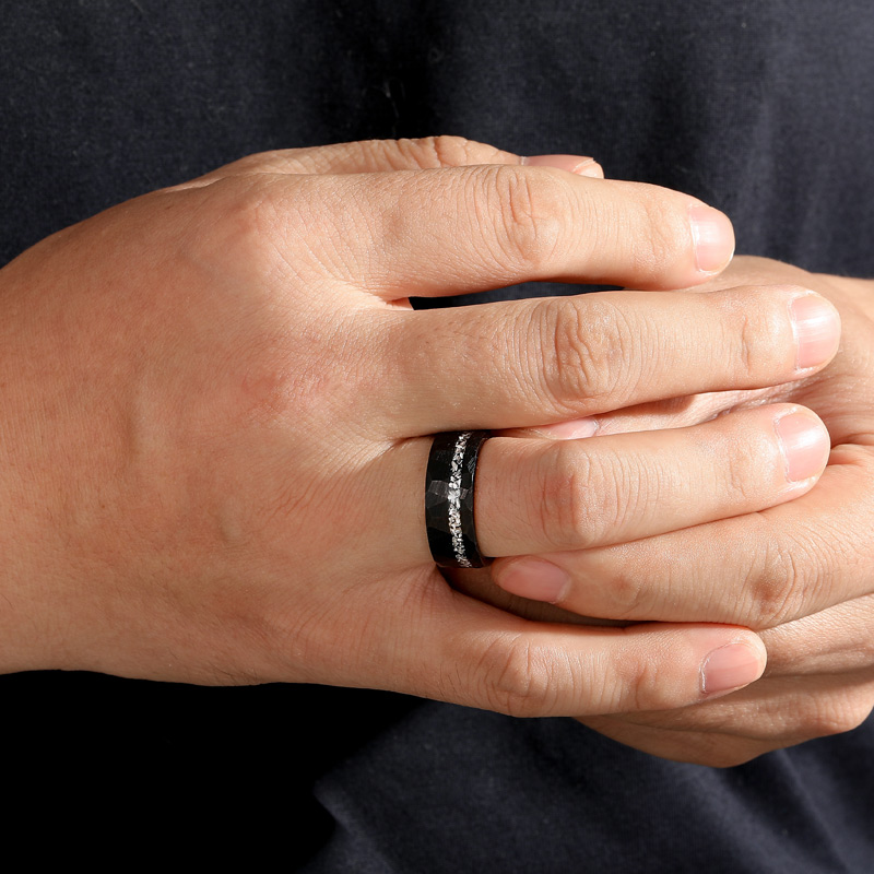 Et maison Irregular Hammered Black Tungsten Ring for Men