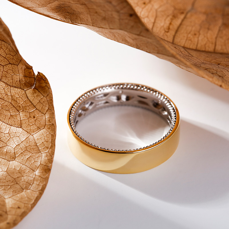Et maison Two Tone Floral and Leaf Carved Unique Sterling Silver Men's Band