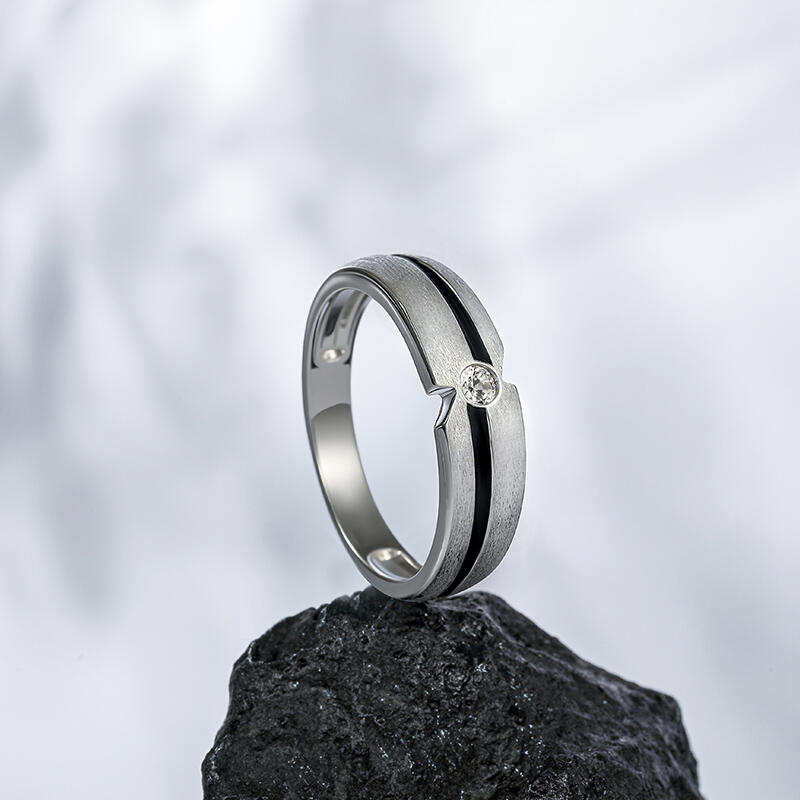 Et maison Two Tone Brushed Round Solitaire Ring for Men