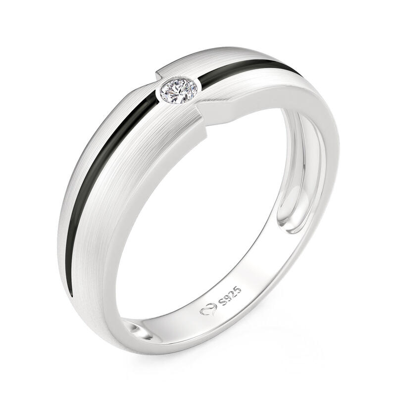 Et maison Two Tone Brushed Round Solitaire Ring for Men