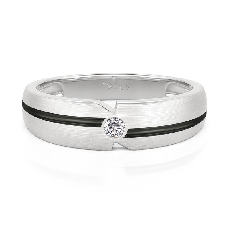 Et maison Two Tone Brushed Round Solitaire Ring for Men