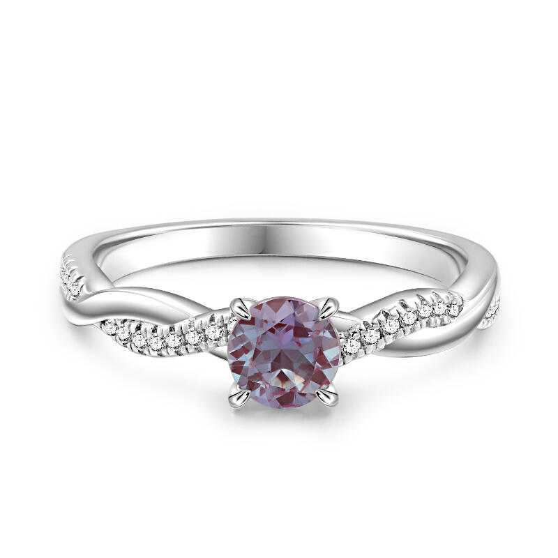 Et maison Twist Alexandrite Ring Round Cut Sterling Silver