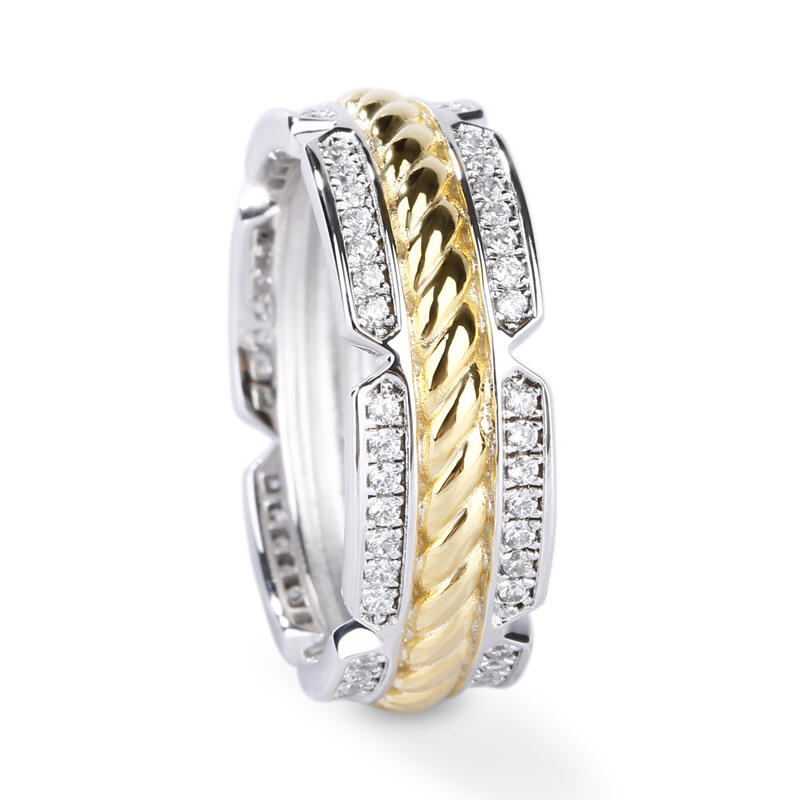 Et maison Two Tone Rope Sterling Silver Men's Band