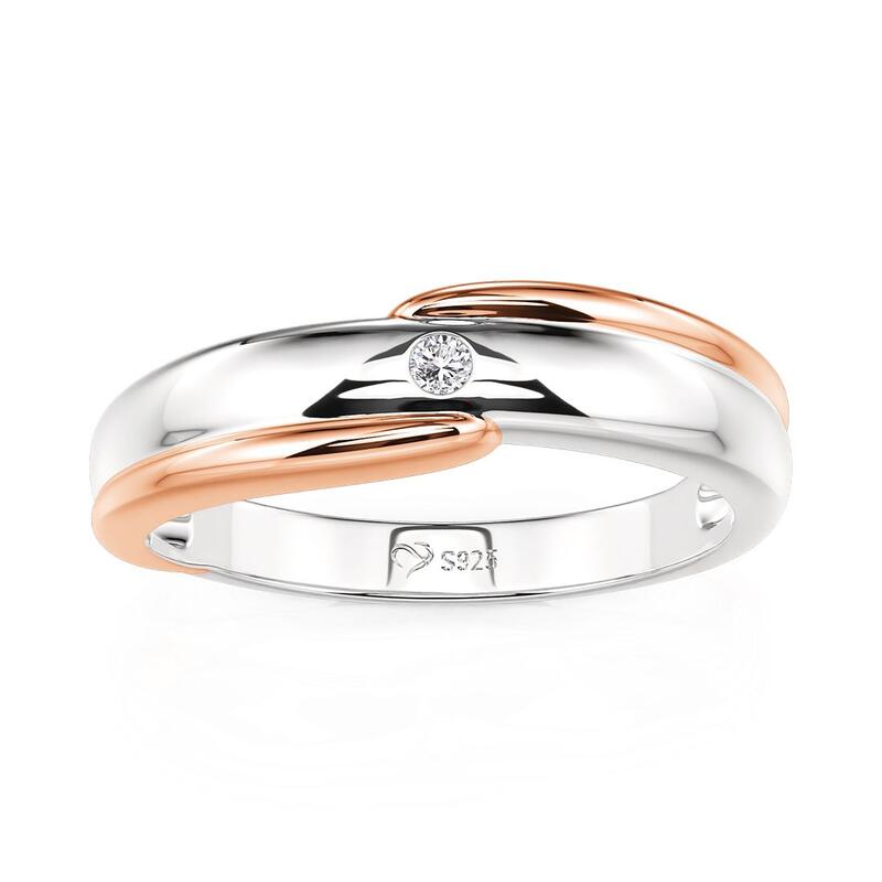 Et maison Amore Classic Men's Two-Tone Ring Sterling Silver