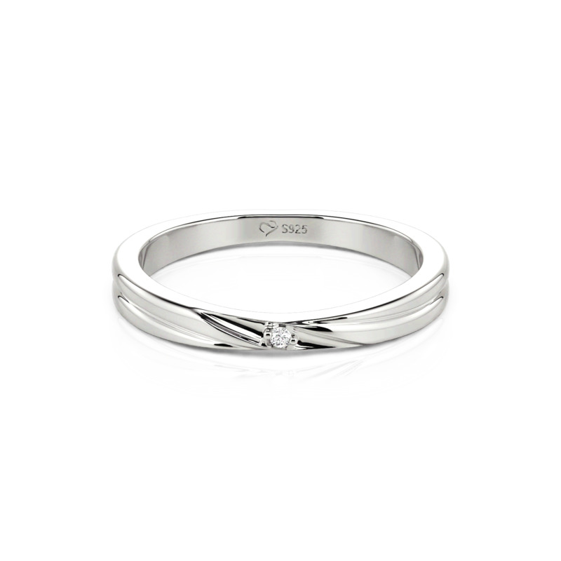 Et maison Men's Wave Wedding Band with Single Stone Accent