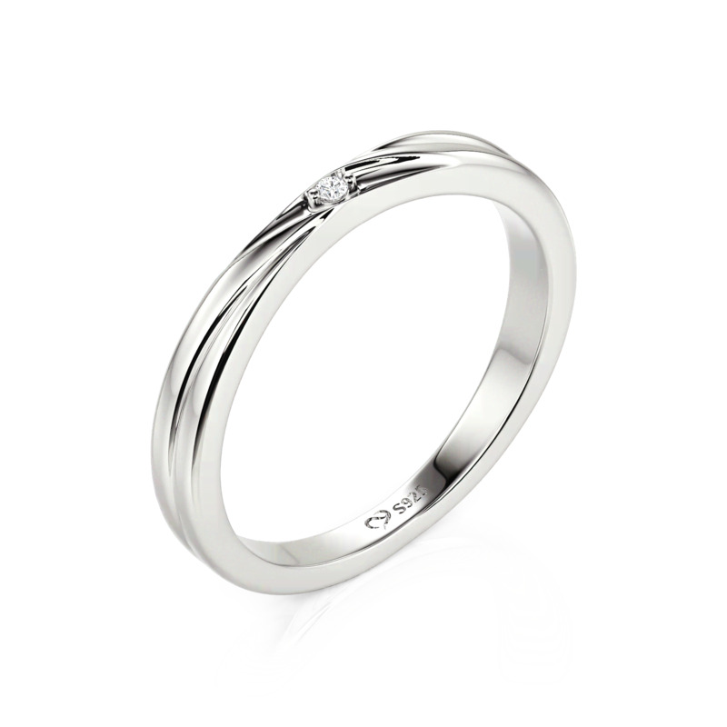 Et maison Men's Wave Wedding Band with Single Stone Accent